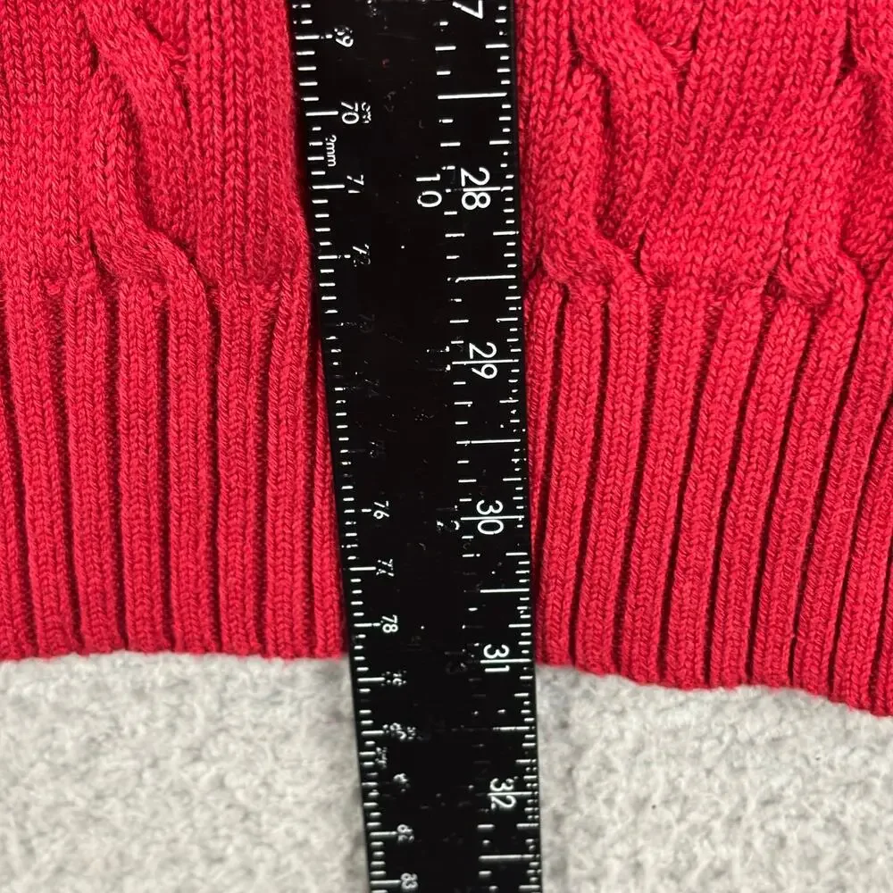 IZOD Cable Knit Sweater Mens XL Red Nautical Prep Grandpa Cotton Jumper 1/4 Zip